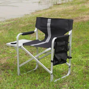 1-Piece Padded Folding Outdoor Chair with Side Table & Storage Pockets