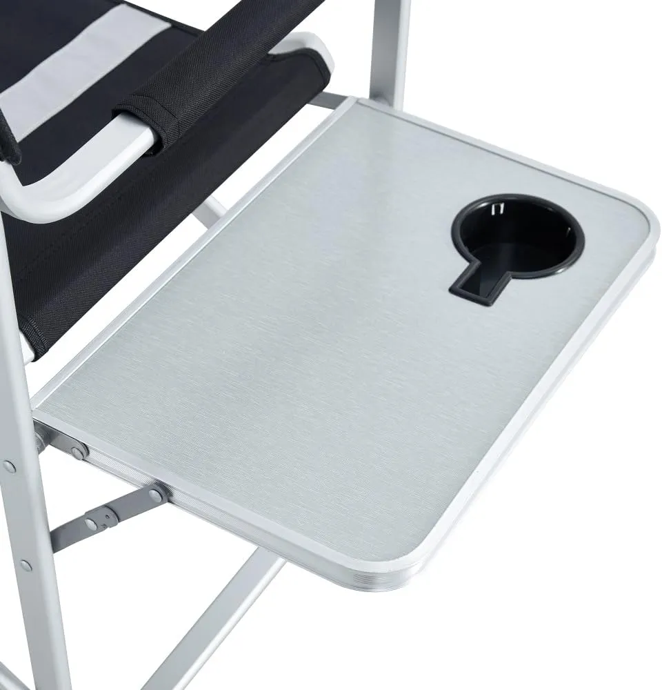1-Piece Padded Folding Outdoor Chair with Side Table and Storage Pockets,Lightweight Oversized Directors Chair for Indoor, Outdoor Camping, Picnics and Fishing,Black/Grey