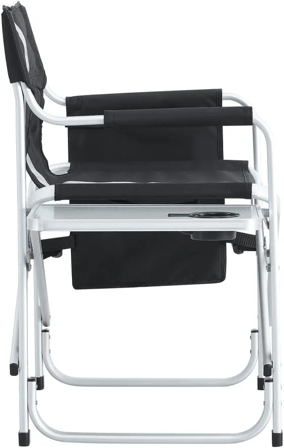 1-Piece Padded Folding Outdoor Chair with Side Table and Storage Pockets,Lightweight Oversized Directors Chair for Indoor, Outdoor Camping, Picnics and Fishing,Black/Grey