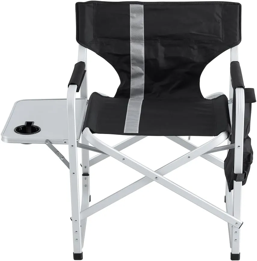 1-Piece Padded Folding Outdoor Chair with Side Table and Storage Pockets,Lightweight Oversized Directors Chair for Indoor, Outdoor Camping, Picnics and Fishing,Black/Grey