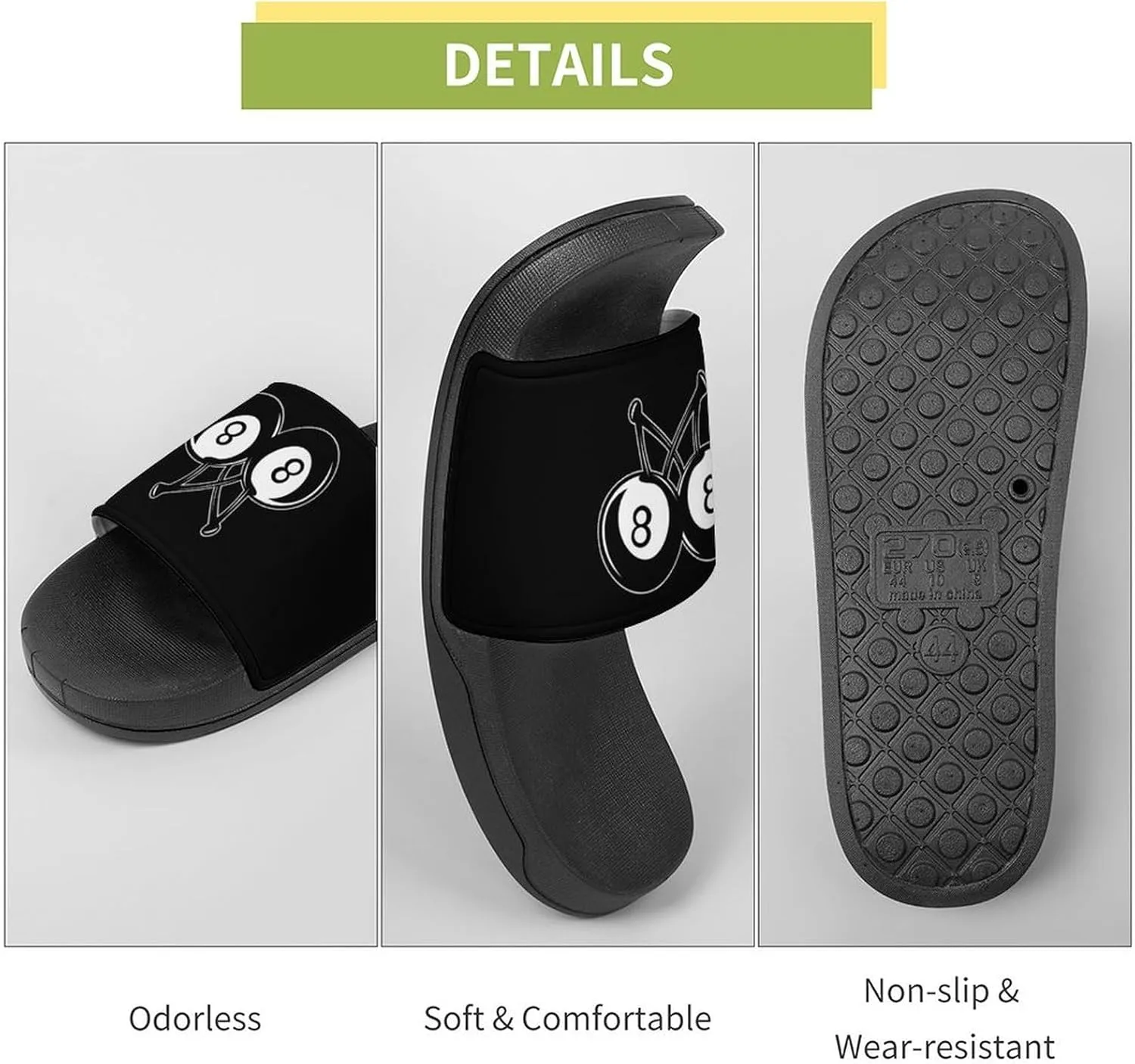 1111No. 8 Billiard Cherries Slippers Indoor Outdoor Unisex House Slipper Shower Slippers Non-Slip Open Toe Shoes