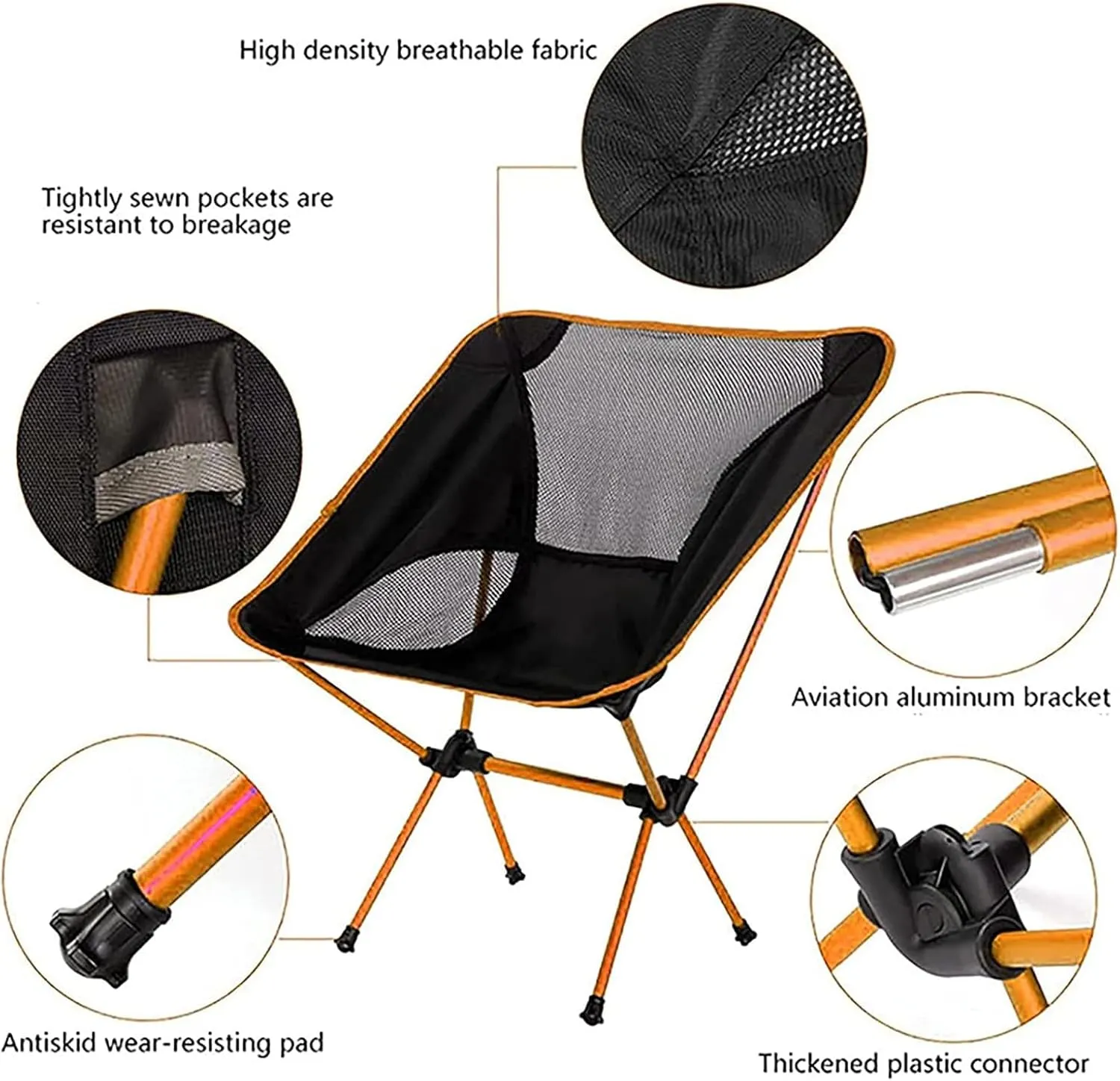 2 Pack Portable Outdoor Folding Chairs, Lightweight Compact Camping Chairs Heavy Duty Folding Backpacking Chair for Garden, Picnic, Fishing, Hiking and More,Sky Blue (Orange)