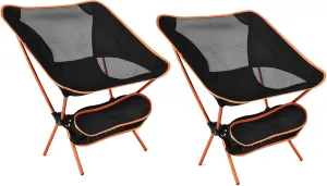 2 Pack Portable Outdoor Folding Chairs, Lightweight Compact Camping Chairs Heavy Duty Folding Backpacking Chair for Garden, Picnic, Fishing, Hiking and More,Sky Blue (Orange)