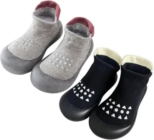 2 Pairs Baby Sock Shoes Boys Girls Non Slip Soft Rubber Sole Sneakers Toddler Infant Slip On Slippers First Walking Shoes