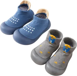 2 Pairs Baby Sock Shoes Boys Girls Non Slip Soft Rubber Sole Sneakers Toddler Infant Slip On Slippers First Walking Shoes