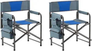 2-Piece Padded Folding Outdoor Chair,Camping Chair with Storage Pockets,Lightweight Oversized Directors Chair for Indoor, Outdoor Camping, Picnics and Fishing,Blue/Grey