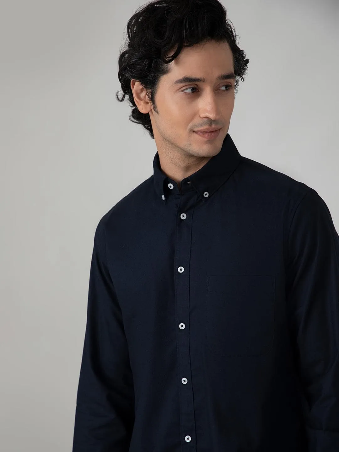 2 Way Stretch Oxford Shirt in Navy- Comfort Fit