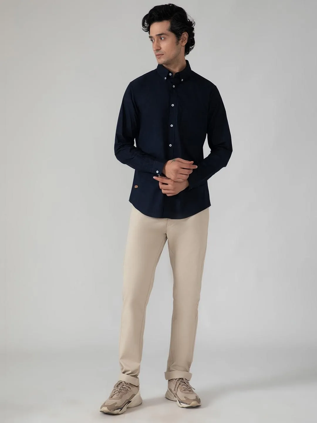 2 Way Stretch Oxford Shirt in Navy- Comfort Fit
