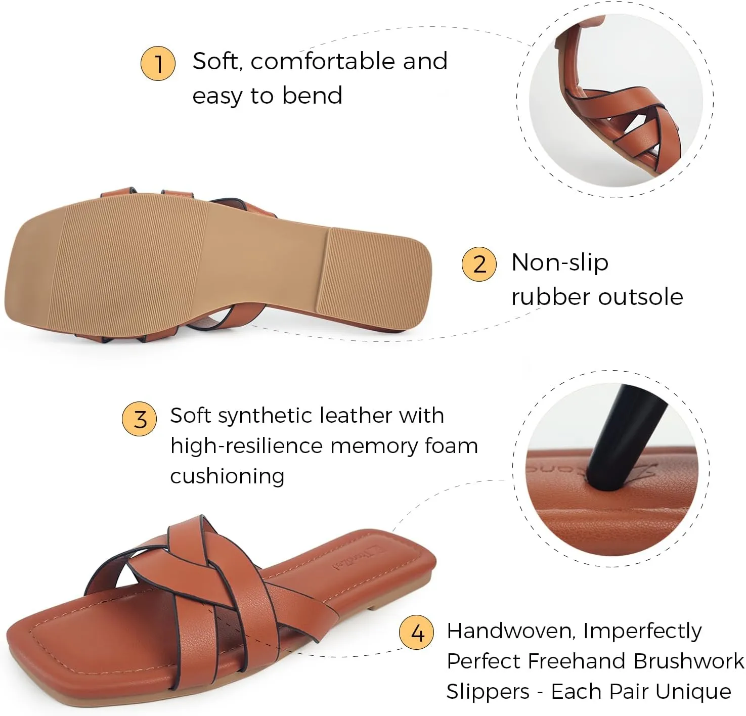 2025 Women's Sandals - Roman Braided Square Toe Flat Shoes, Comfortable Summer Beach Casual Sandals US 6-11