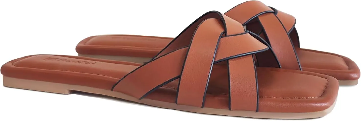 2025 Women's Sandals - Roman Braided Square Toe Flat Shoes, Comfortable Summer Beach Casual Sandals US 6-11