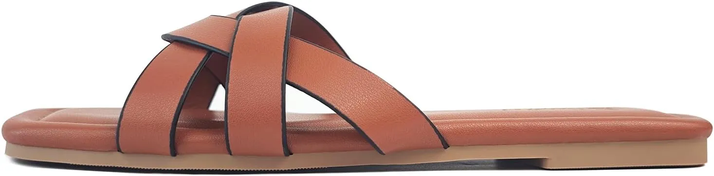 2025 Women's Sandals - Roman Braided Square Toe Flat Shoes, Comfortable Summer Beach Casual Sandals US 6-11