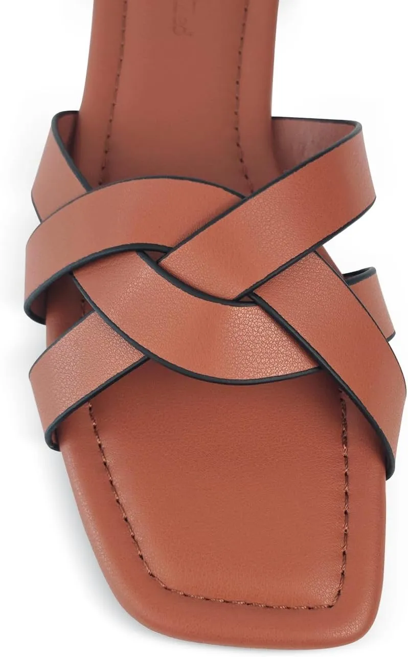 2025 Women's Sandals - Roman Braided Square Toe Flat Shoes, Comfortable Summer Beach Casual Sandals US 6-11