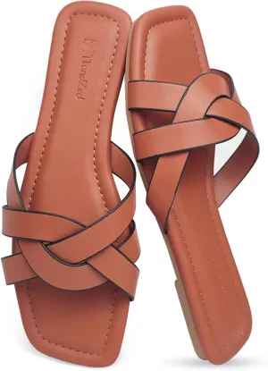 2025 Women's Sandals - Roman Braided Square Toe Flat Shoes, Comfortable Summer Beach Casual Sandals US 6-11