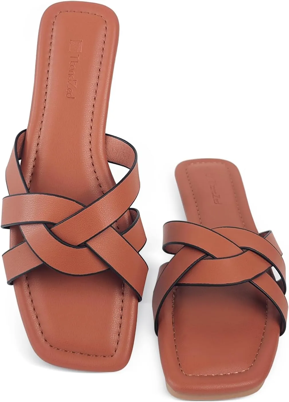 2025 Women's Sandals - Roman Braided Square Toe Flat Shoes, Comfortable Summer Beach Casual Sandals US 6-11