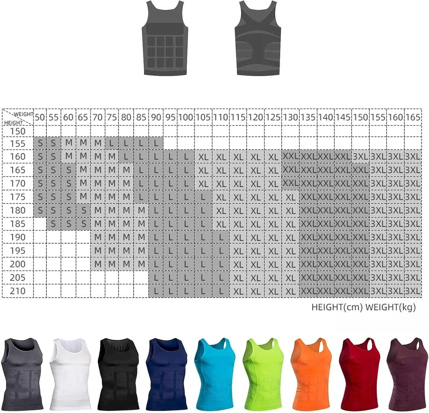 3 Pack Men's Athletic Compression Shirts Shapewear Undershirts Sleeveless Slimming Tank Top Base Layer