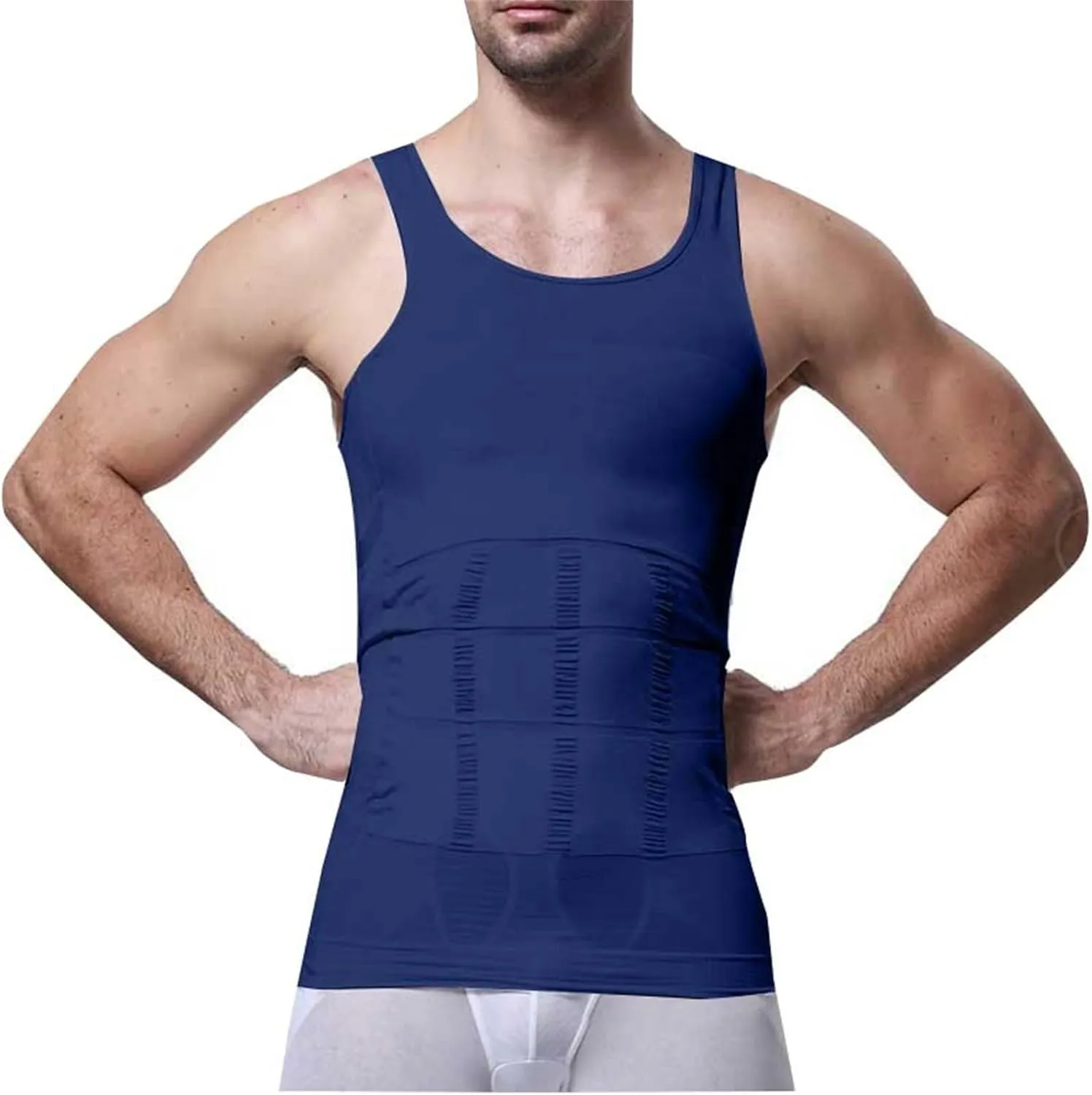 3 Pack Men's Athletic Compression Shirts Shapewear Undershirts Sleeveless Slimming Tank Top Base Layer