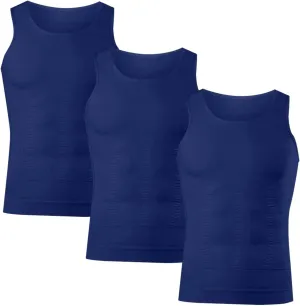 3 Pack Men's Athletic Compression Shirts Shapewear Undershirts Sleeveless Slimming Tank Top Base Layer