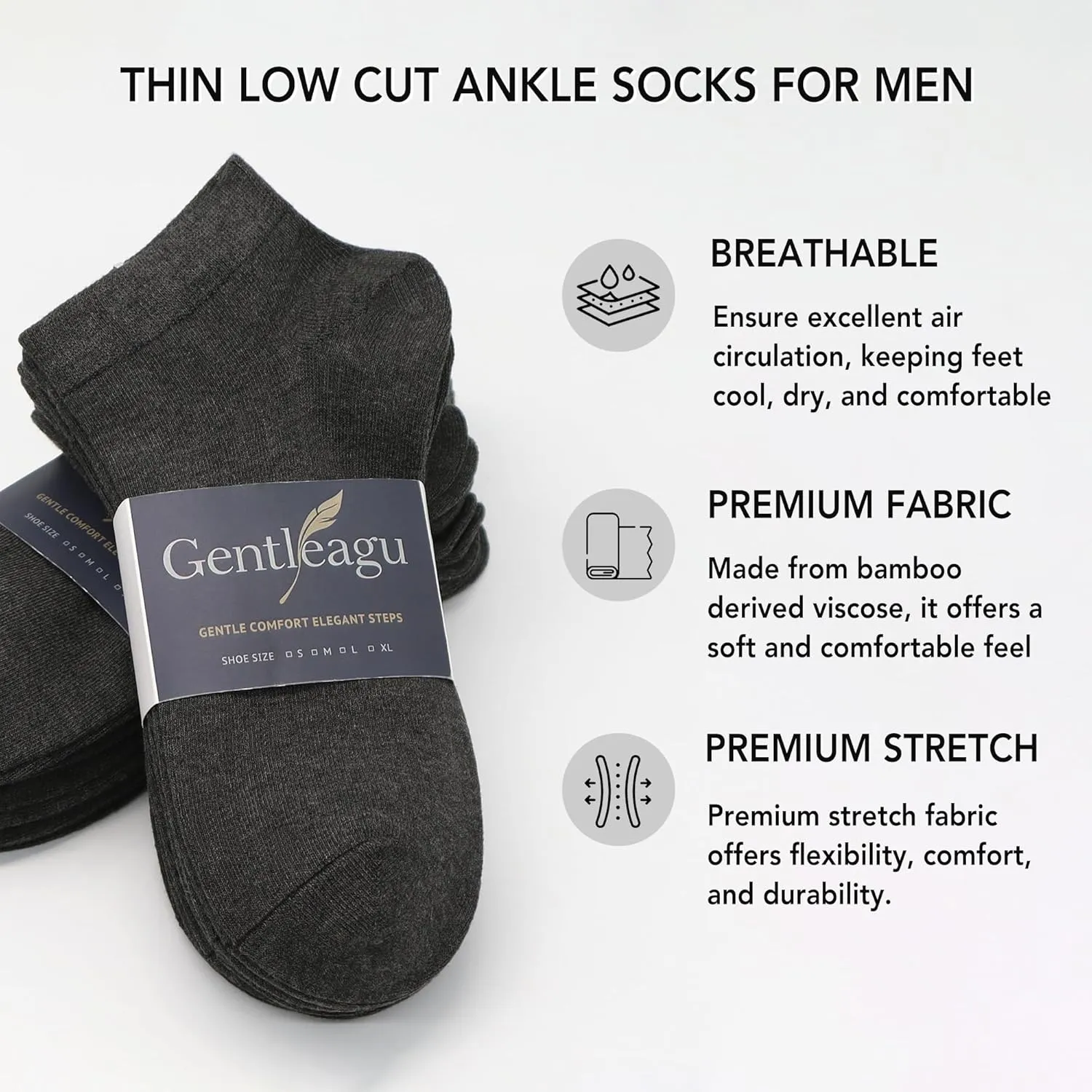 48 Pairs Men's Bamboo Viscose Ankle Socks - Ultra-Soft, Breathable, Anti-Odor Thin Socks Bulk Pack, Size 6-12
