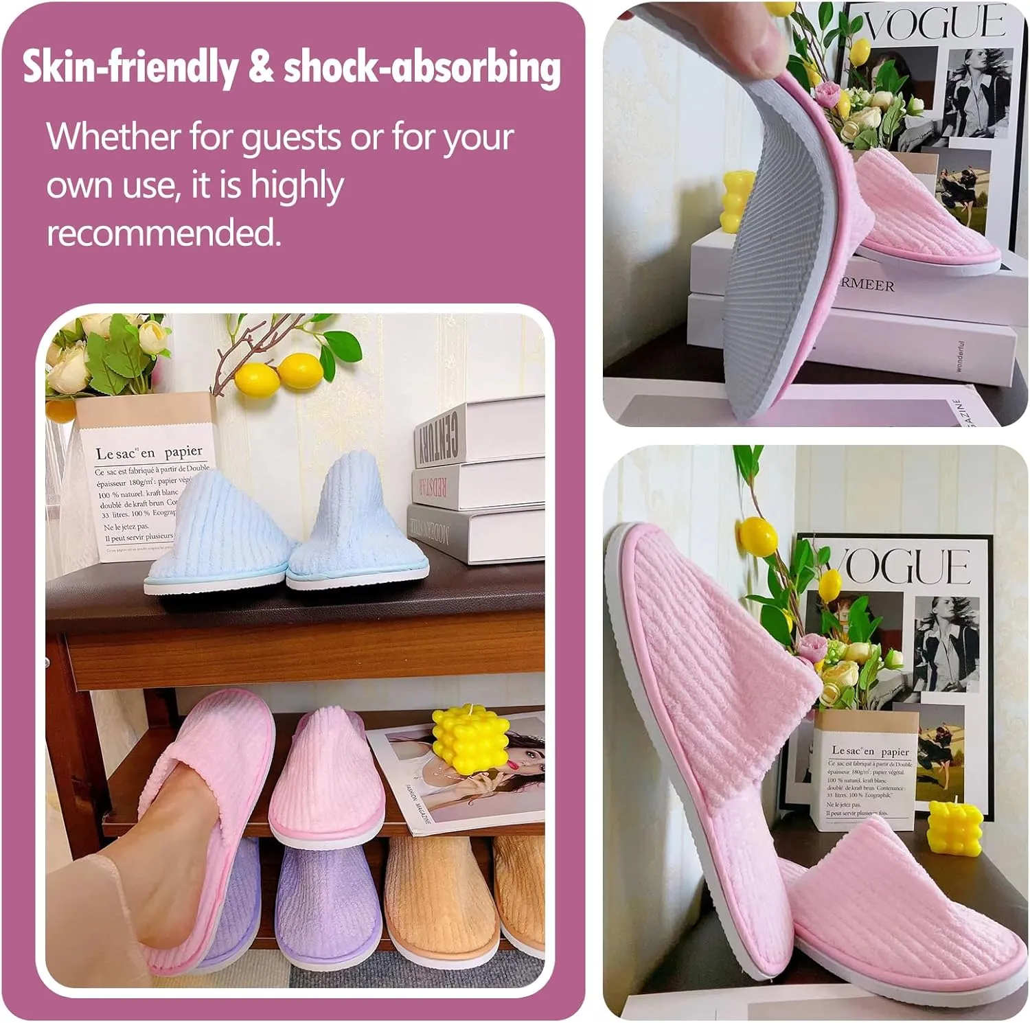 6/10/12 pairs of disposable slippers, hotels, guesthouses, beauty SPA clubs, bridesmaid sl for weddings, outdoor camping, easy-to-carry for home guests, Provide plus size options
