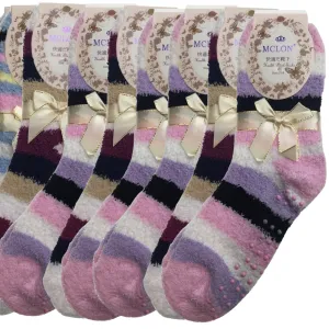 9 Pairs Womens Fuzzy Bed Socks Soft Fur Grip Fluffy Slipper Non Slip - One Size