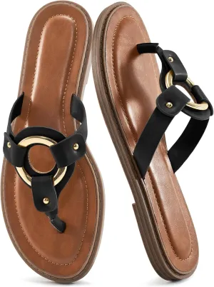 Ablanczoom Flats Sandals for Women Comfortable: Summer Beach Womens Flip Flops Dressy Vacation Slip On Thong Sandal Slides Shoes