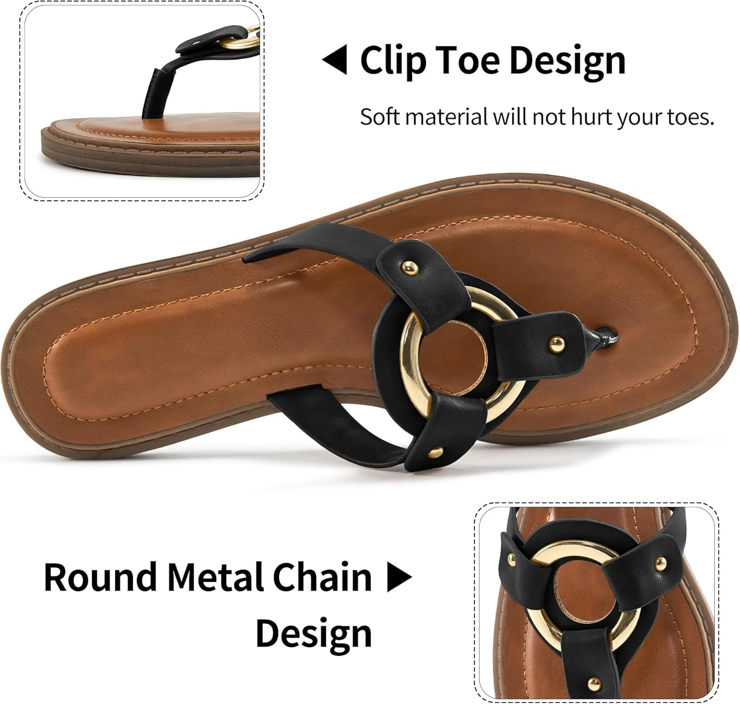 Ablanczoom Flats Sandals for Women Comfortable: Summer Beach Womens Flip Flops Dressy Vacation Slip On Thong Sandal Slides Shoes