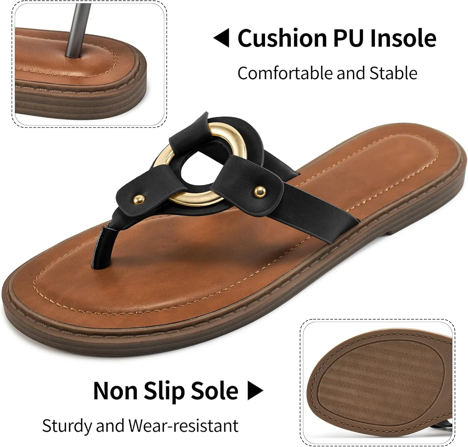 Ablanczoom Flats Sandals for Women Comfortable: Summer Beach Womens Flip Flops Dressy Vacation Slip On Thong Sandal Slides Shoes
