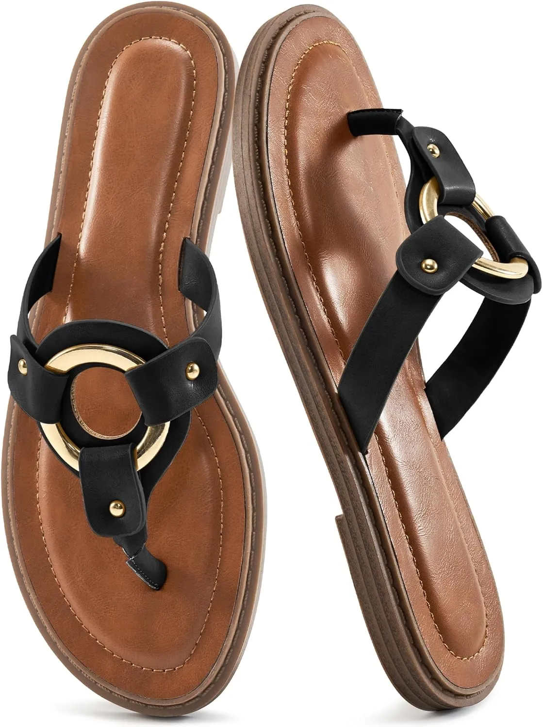 Ablanczoom Flats Sandals for Women Comfortable: Summer Beach Womens Flip Flops Dressy Vacation Slip On Thong Sandal Slides Shoes