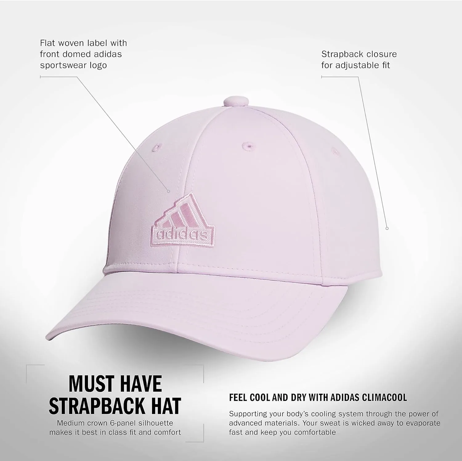 adidas Women's Must Have Medium Crown Structured Adjustable Fit Strapback Hat