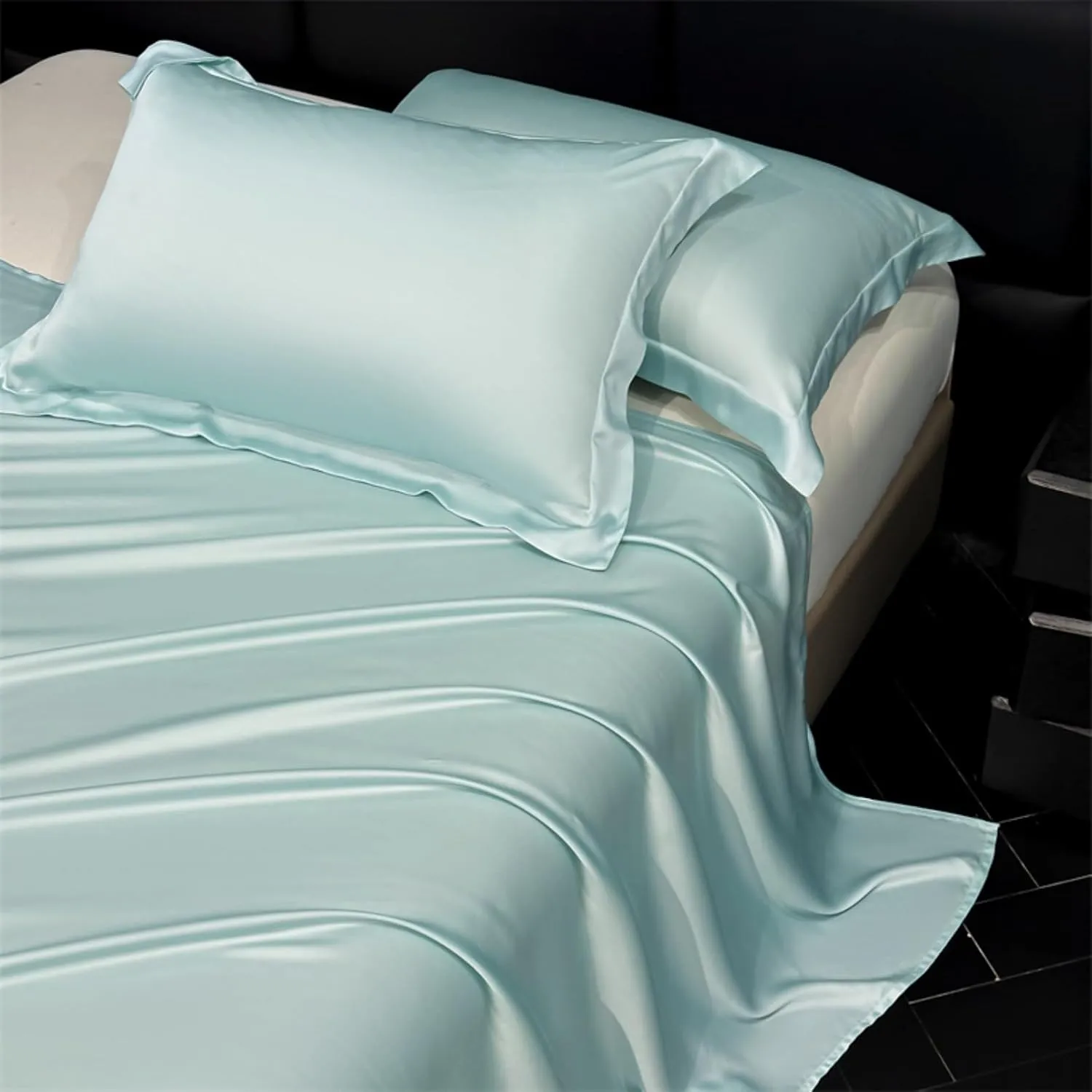 AETVRNI Luxury 3 Pieces Super Soft Solid Color Silky Sheet Set for Spring Summer Fall Winter,Silk Feel Polyester Sheet Set (1 Flat Sheet 2 Pillowcases),B,Twin/Twin XL