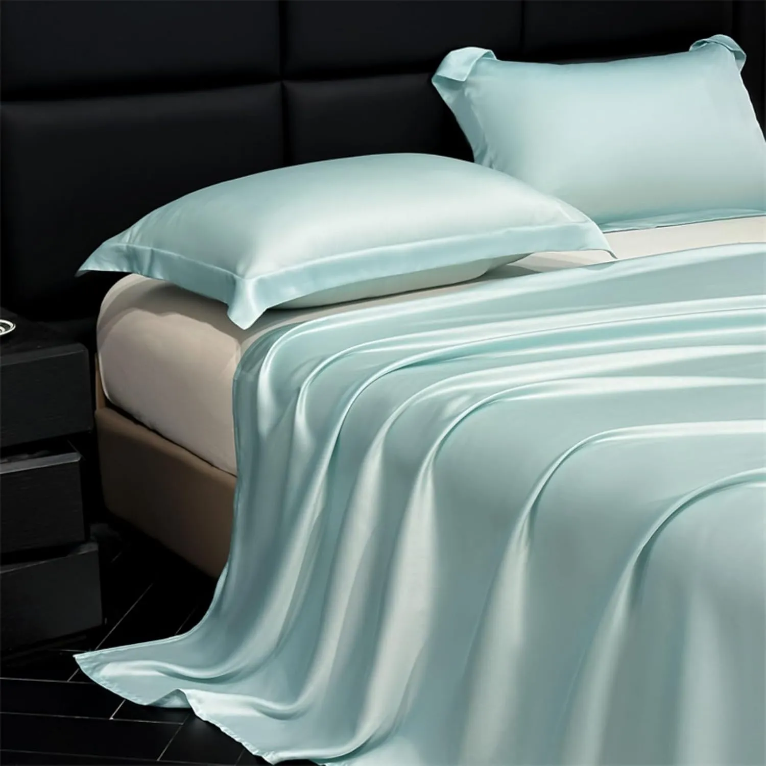 AETVRNI Luxury 3 Pieces Super Soft Solid Color Silky Sheet Set for Spring Summer Fall Winter,Silk Feel Polyester Sheet Set (1 Flat Sheet 2 Pillowcases),B,Twin/Twin XL