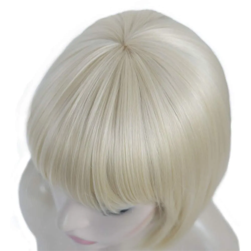 Aimole Short Straight Bob Wig Cute Flat Bangs Synthetic Full Women Wigs(613-Pale Blonde)