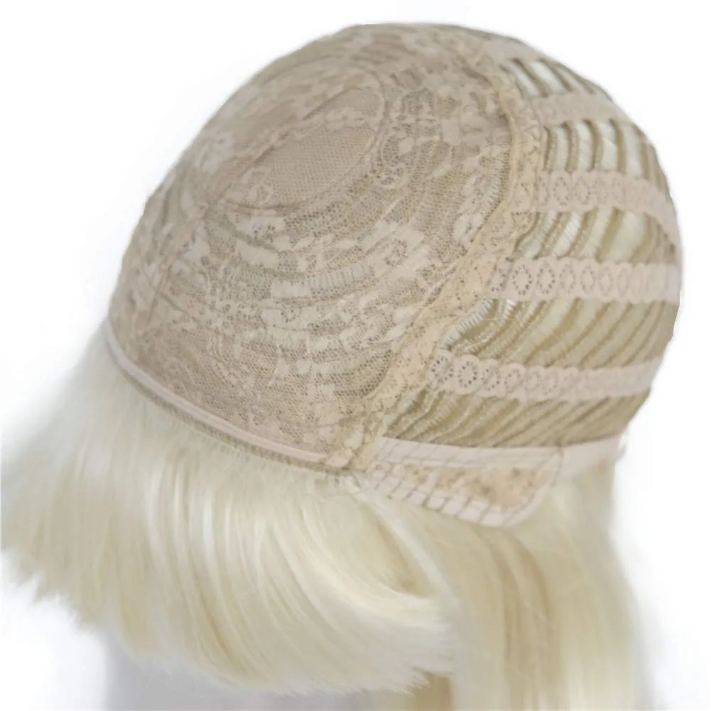 Aimole Short Straight Bob Wig Cute Flat Bangs Synthetic Full Women Wigs(613-Pale Blonde)