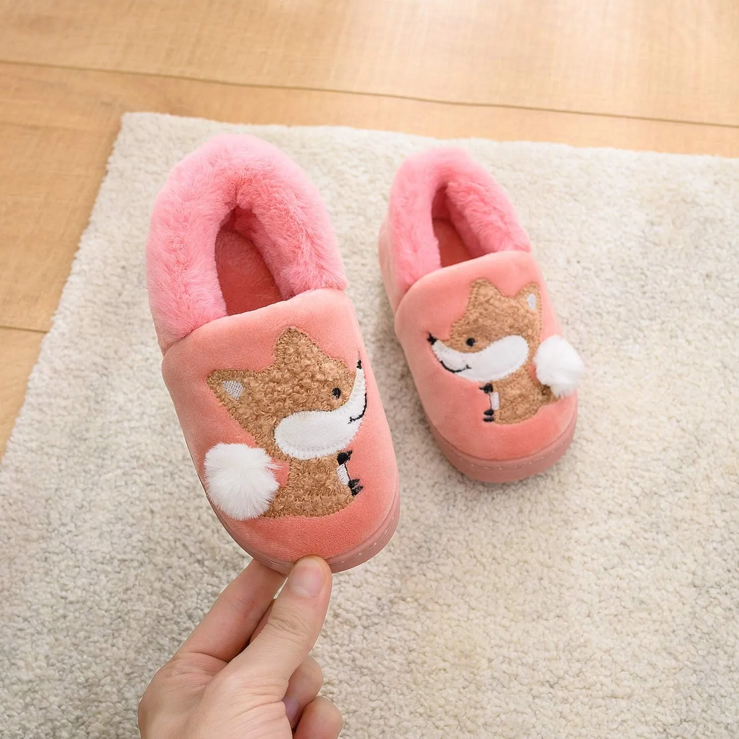 Ainikas Toddler Boys Girls Slippers Fluffy Little Kids House Slippers Warm Fur Cute Animal Home Slipper