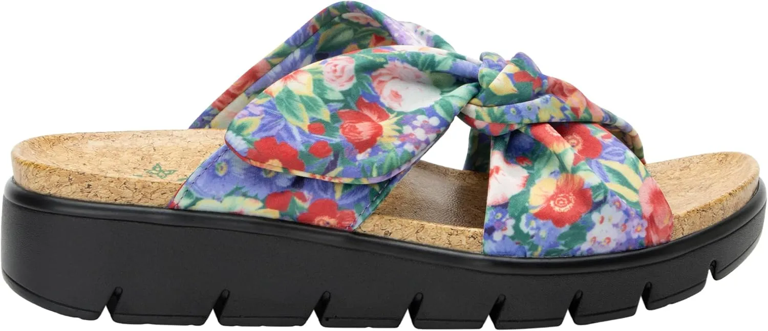 Alegria Women Rylie Vegan Leather Lightweight Platform Satin Scarf Tie Slide Sandal
