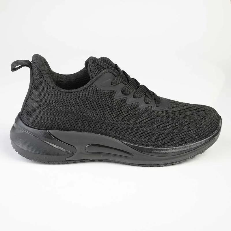 Alessio Ladies Fashion Fly Knit Lace Up Sneaker  - Black Mono