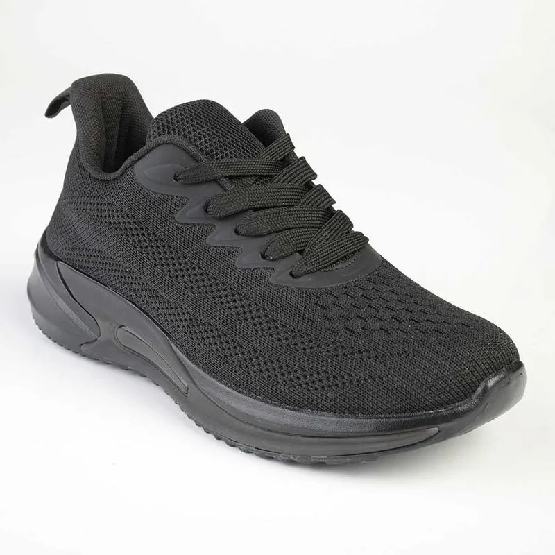 Alessio Ladies Fashion Fly Knit Lace Up Sneaker  - Black Mono