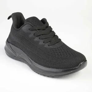 Alessio Ladies Fashion Fly Knit Lace Up Sneaker  - Black Mono