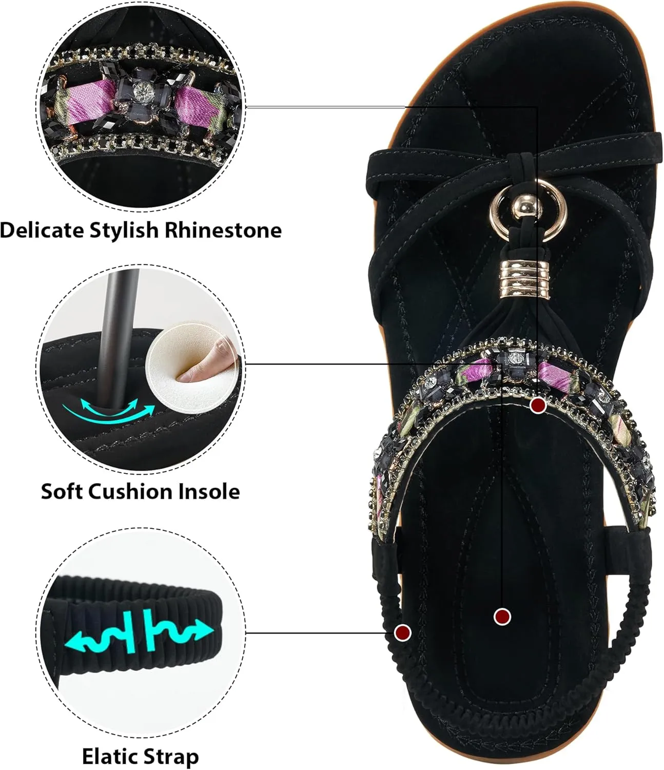 Alicegana Women's Sandals Dressy Flat: Summer Comfortable Shoes Bohemian Casual Beach Walking