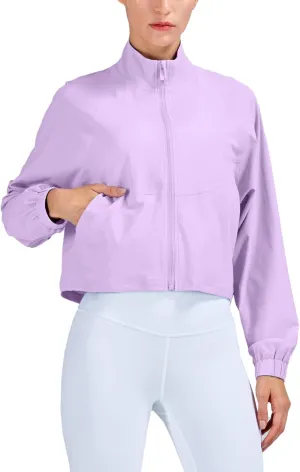 altiland Women's Athletic Running Yoga Gym Track Zip Up Cropped Jackets UPF 50  Sun Protection Long Sleeve Workout Shirts