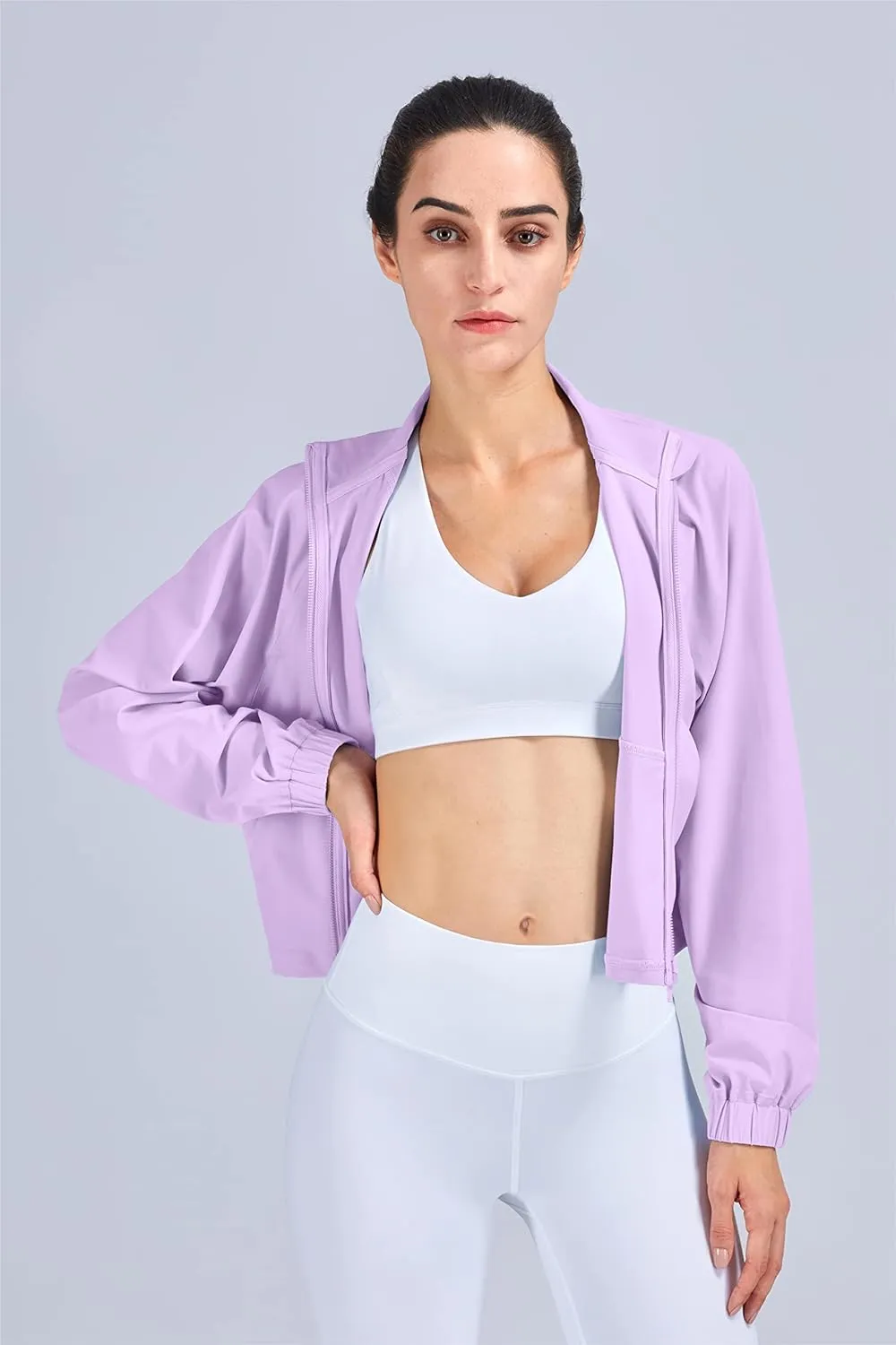 altiland Women's Athletic Running Yoga Gym Track Zip Up Cropped Jackets UPF 50  Sun Protection Long Sleeve Workout Shirts
