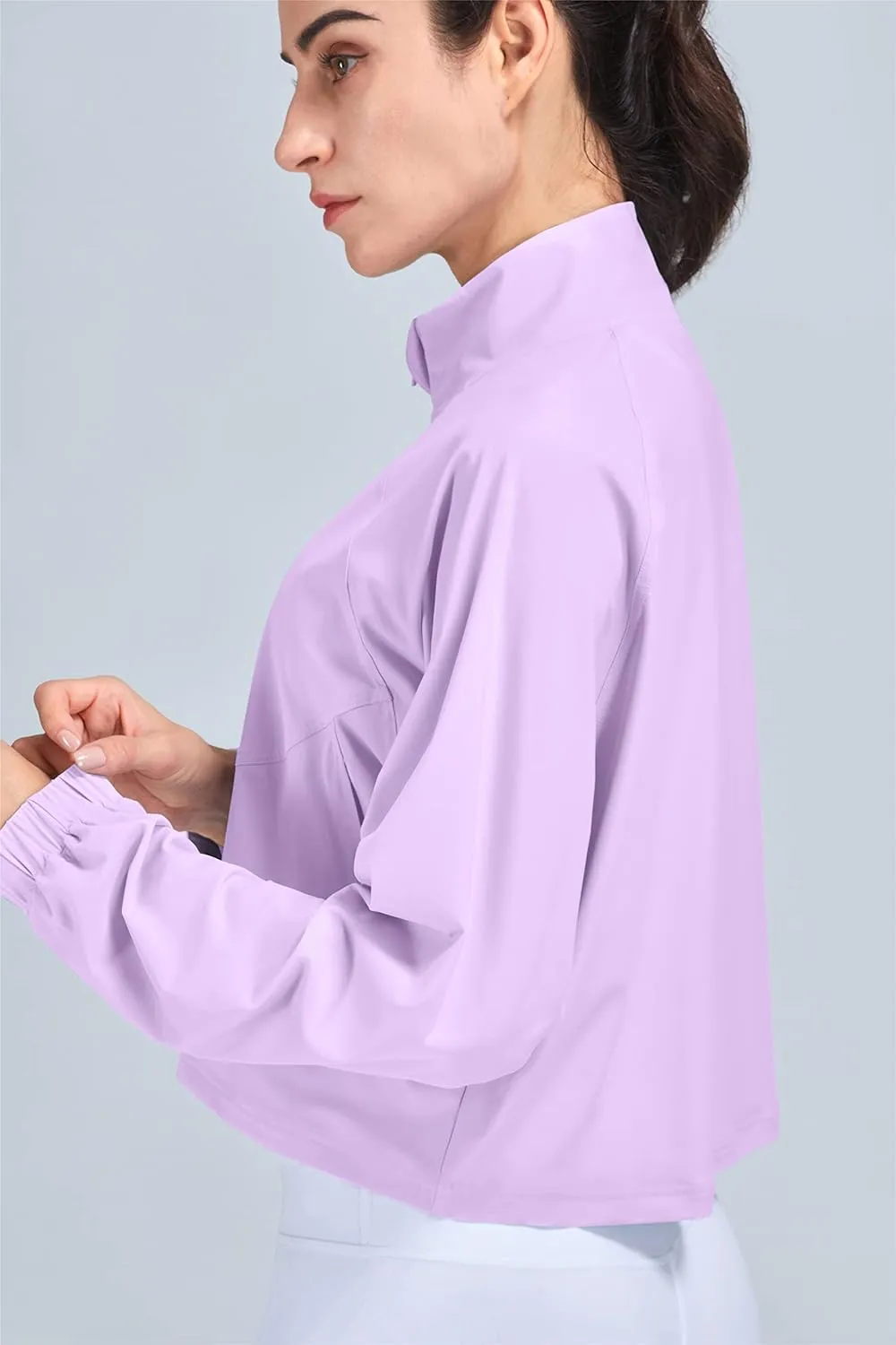 altiland Women's Athletic Running Yoga Gym Track Zip Up Cropped Jackets UPF 50  Sun Protection Long Sleeve Workout Shirts