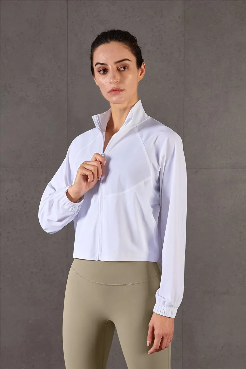 altiland Women's Athletic Running Yoga Gym Track Zip Up Cropped Jackets UPF 50  Sun Protection Long Sleeve Workout Shirts