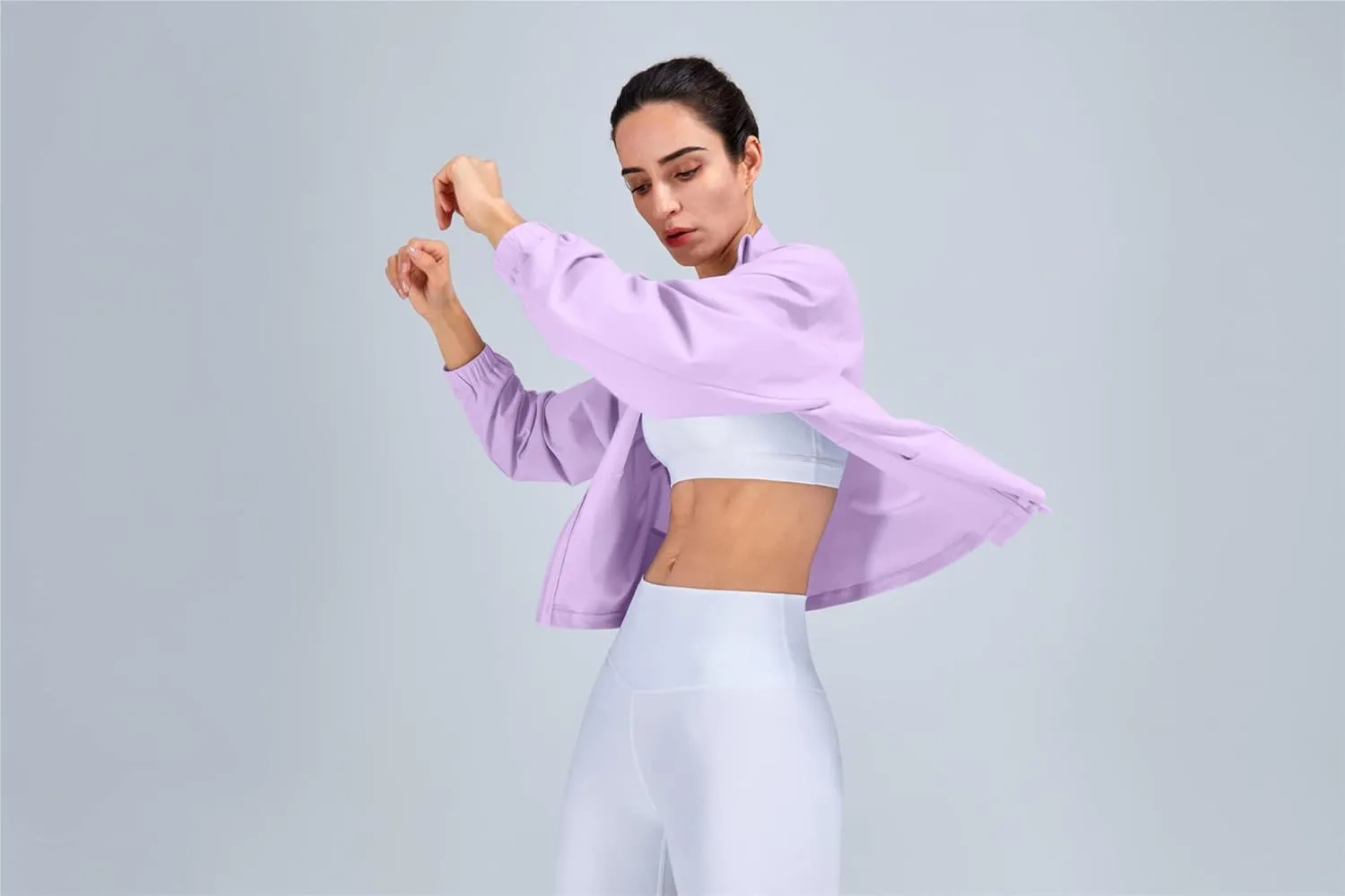 altiland Women's Athletic Running Yoga Gym Track Zip Up Cropped Jackets UPF 50  Sun Protection Long Sleeve Workout Shirts