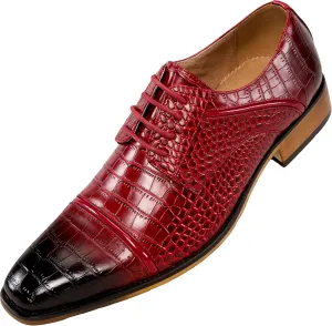 Amali Eberly, Mens Classic Oxford Dress Shoes Formal Burnished Cap Toe Exotic Crocodile Pattern, Red Size 13 Runs Small GO 1 Size UP