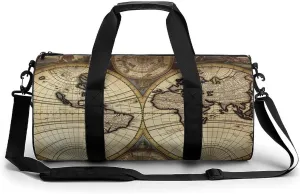 Ancient Map World Globe Cylindrical Gym Bag Travel Duffel Bag with Dry Wet Separated Pocket for Men And Women Overnight Bag Weekender Bag Training Handbag Yoga Bag