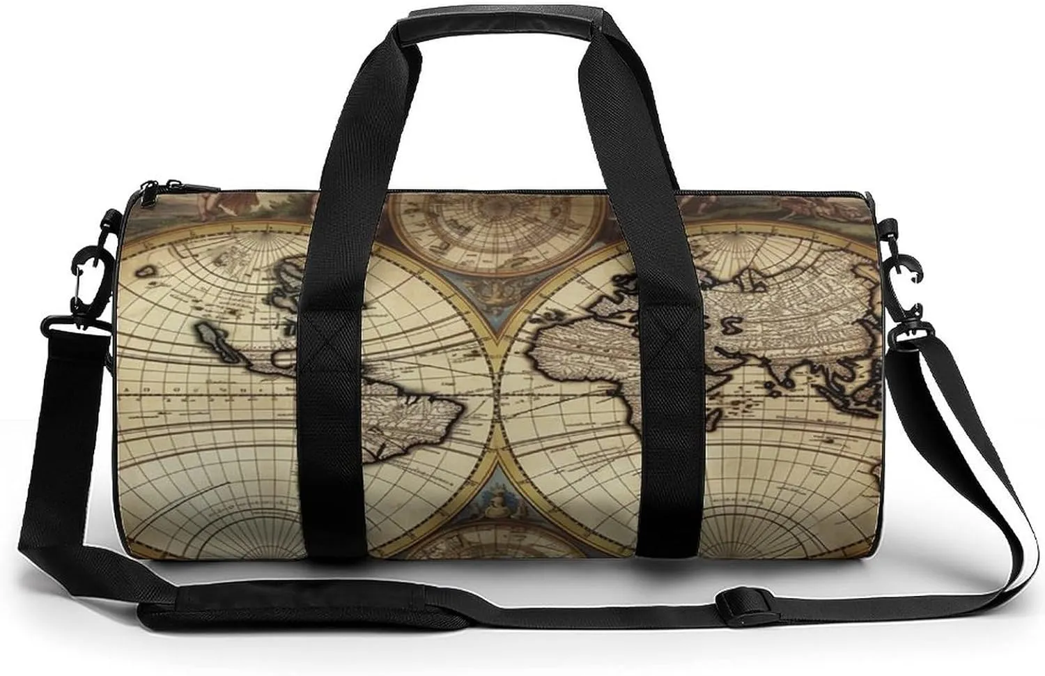 Ancient Map World Globe Cylindrical Gym Bag Travel Duffel Bag with Dry Wet Separated Pocket for Men And Women Overnight Bag Weekender Bag Training Handbag Yoga Bag