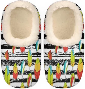 Animal Feather Women's Slippers, Stripe Soft Cozy Plush Lined House Slipper Shoes Indoor Non-Slip Slippers for Women Girls Boys Teenager