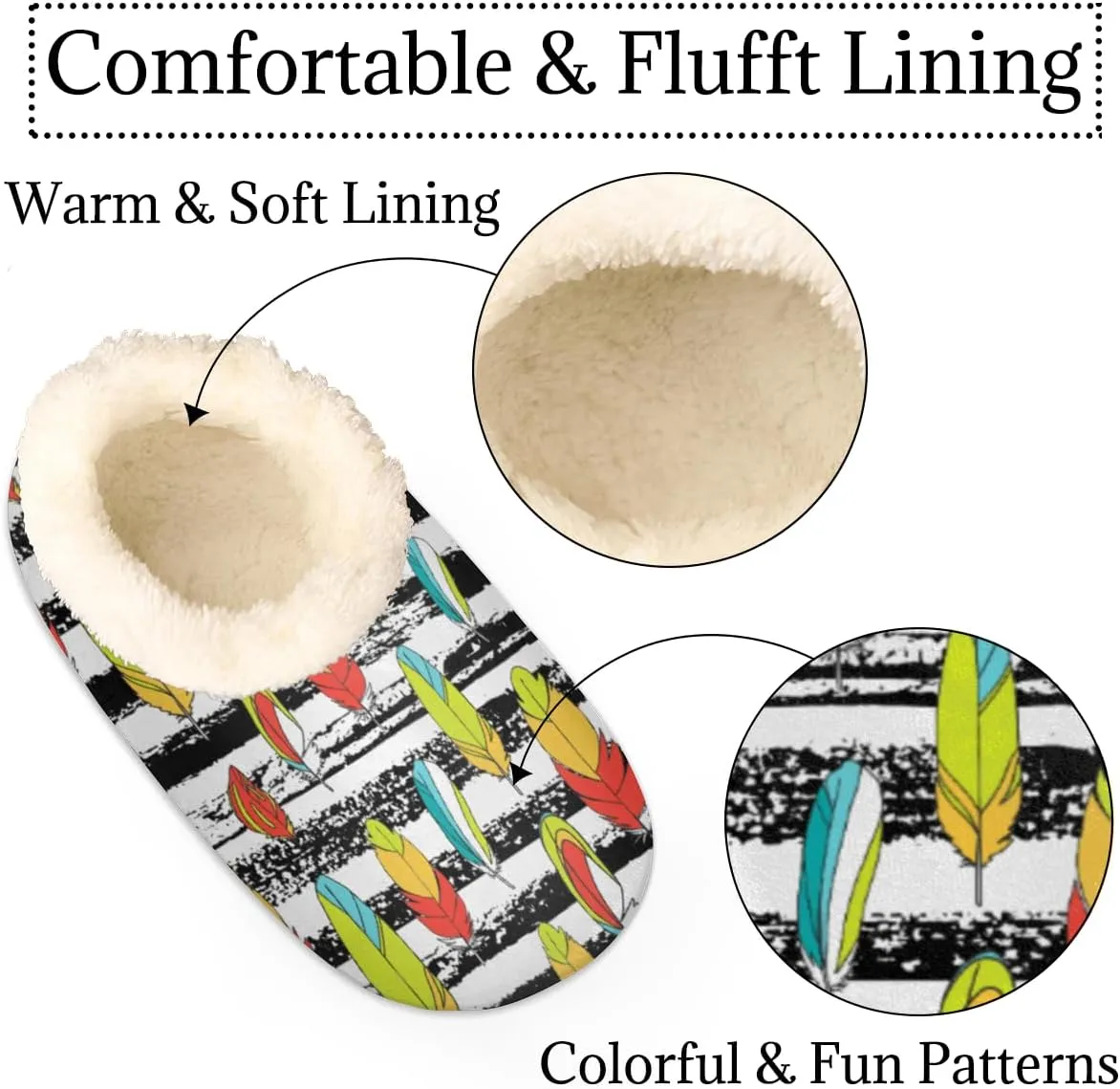Animal Feather Women's Slippers, Stripe Soft Cozy Plush Lined House Slipper Shoes Indoor Non-Slip Slippers for Women Girls Boys Teenager