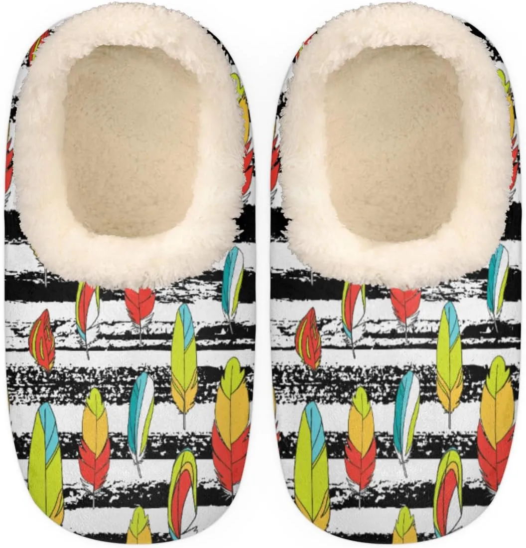 Animal Feather Women's Slippers, Stripe Soft Cozy Plush Lined House Slipper Shoes Indoor Non-Slip Slippers for Women Girls Boys Teenager